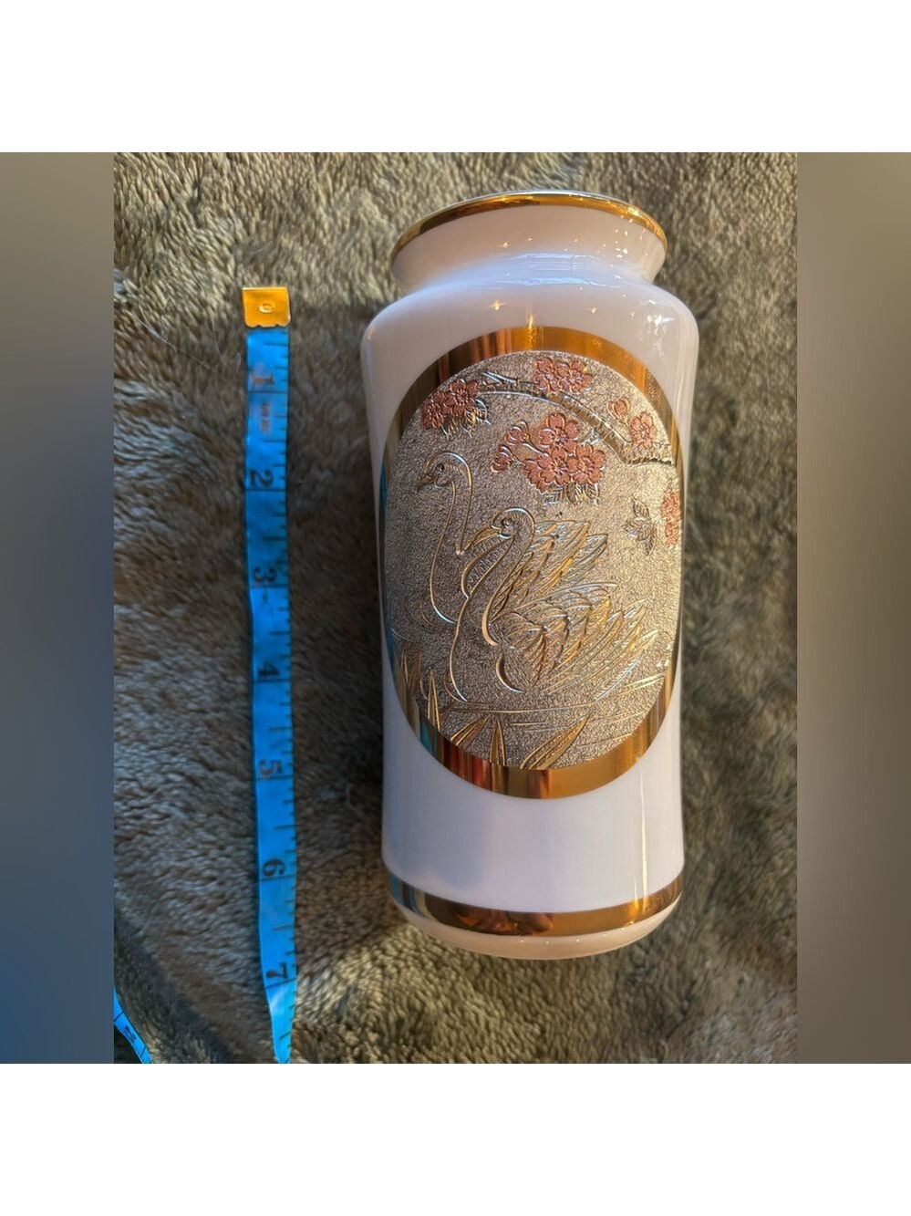 VINTAGE Japanese Chokin Art Vase • 24K Gold Swan Relief • Porcelain • EUC - Picture 14 of 15